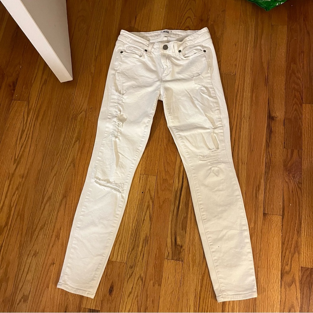 PAIGE Low-Rise Skinny Ripped White Jeans
